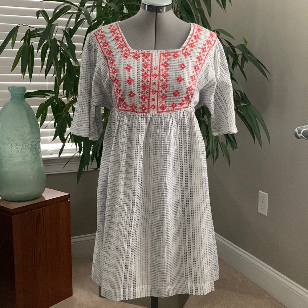 THML Embroidered Yoke Dress with Tasseled Ties - Picture 2 of 16